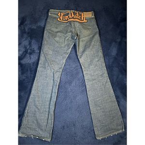Vintage Von Dutch Flare Bottom Jeans Back Embroidery Patch Sz 29 B12